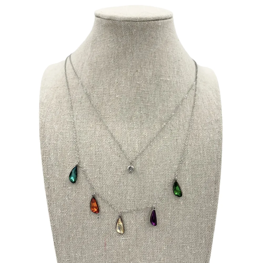 Collana moda multifilo  acciaio e cristallo - CAC5084-Goccia e punto lunce doppio filo - Collana Acciaio