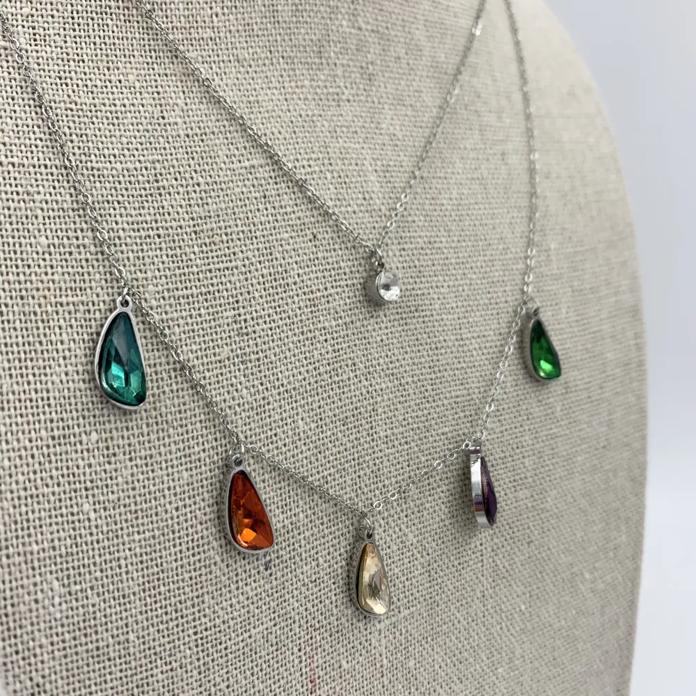 Collana moda multifilo  acciaio e cristallo - CAC5084-Goccia e punto lunce doppio filo - Collana Acciaio