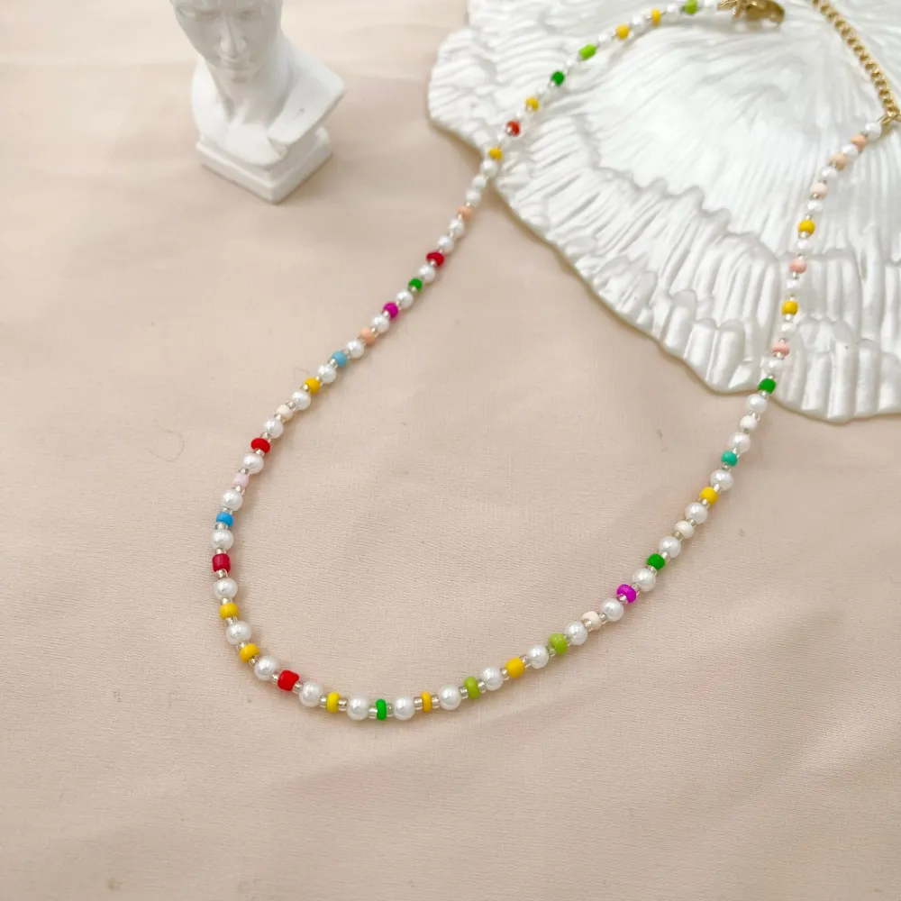 Perline Colorate 3mm-Collana Corta con Chiusura in Acciaio - CAC-514-143