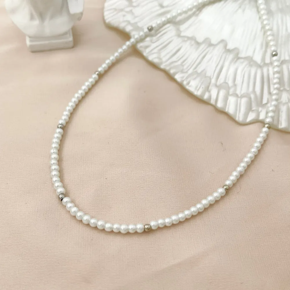 Perla  3mm-Collana Corta in Acciaio - CAC-514-145