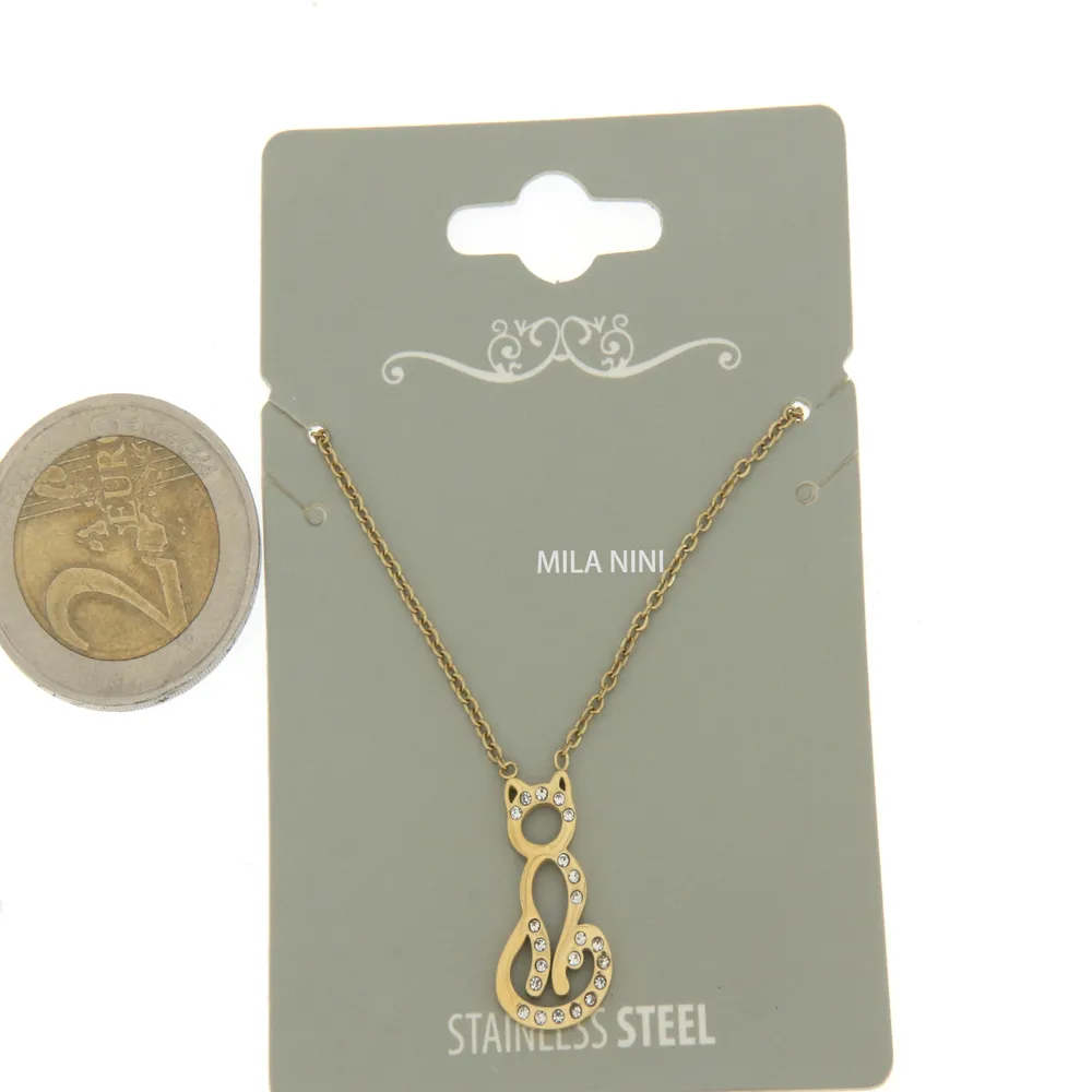 Gatto - Girocollo in Acciaio con Strass - CAC6341-Gatto - Girocollo in Acciaio con Strass