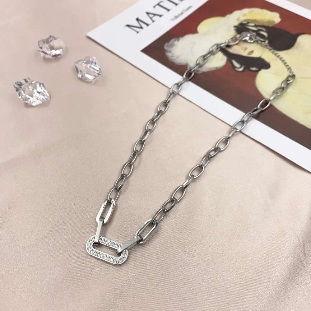 CAC7044-Ovale Catena Collana Corta in Acciaio - CAC7044-Ovale Catena Collana Corta in Acciaio