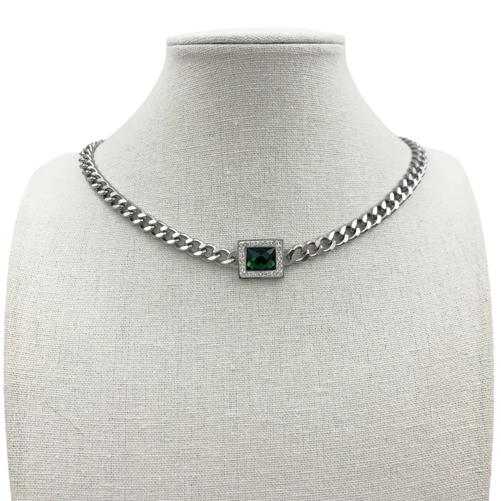 CAC7048-Rettangolo-Collana Corta in Acciaio - CAC7048-Rettangolo-Collana Corta in Acciaio