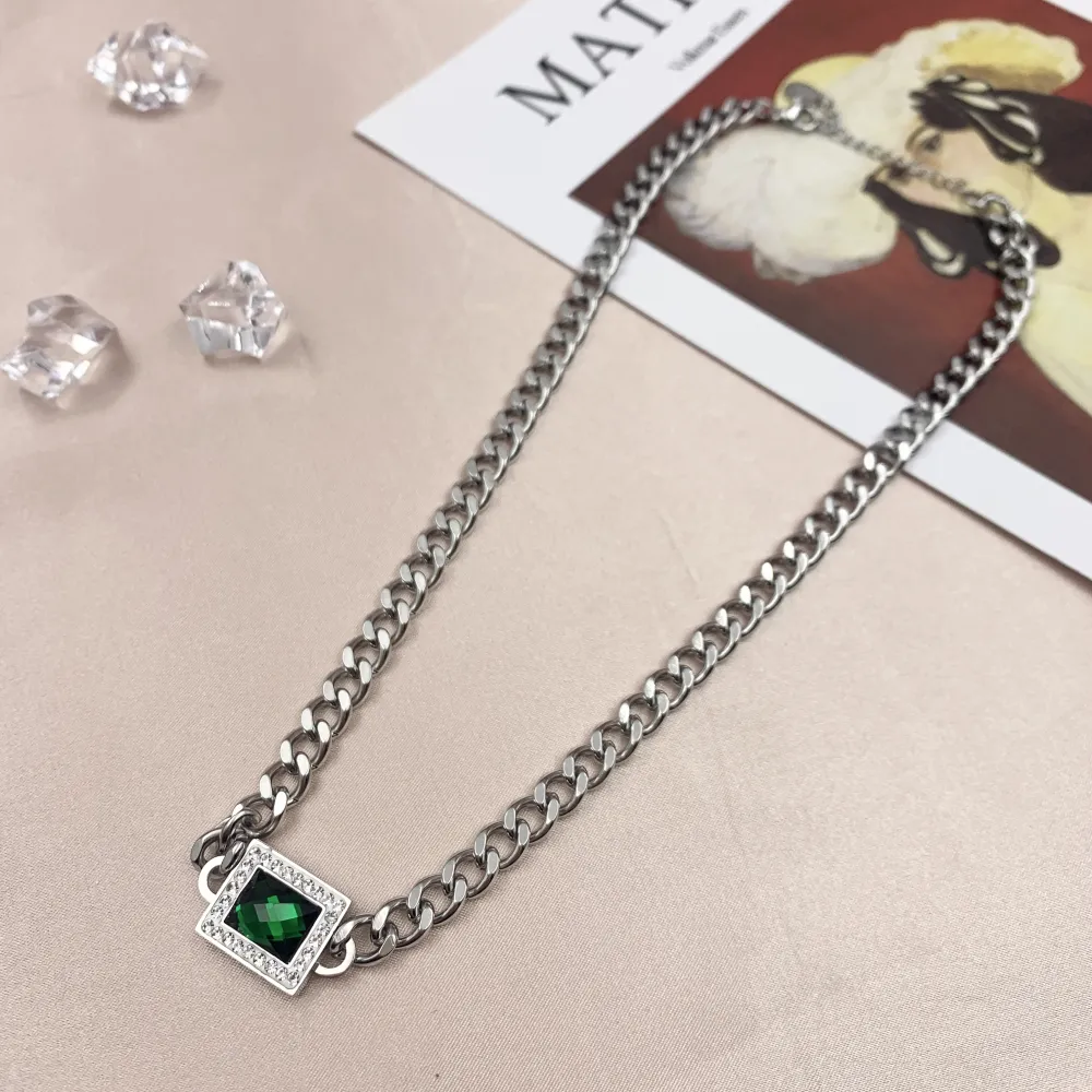 CAC7048-Rettangolo-Collana Corta in Acciaio - CAC7048-Rettangolo-Collana Corta in Acciaio