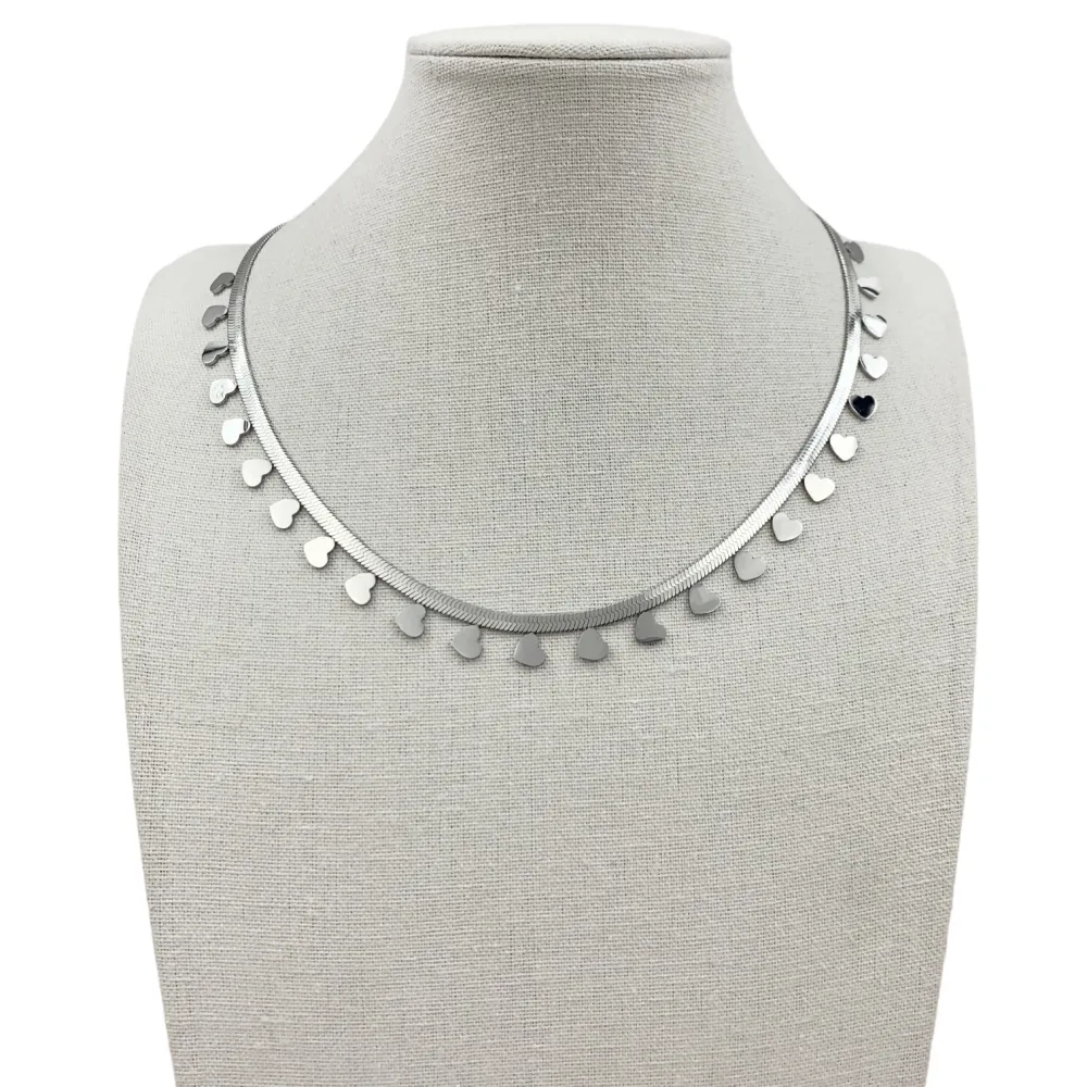 CAC7058-Serpente con Cuore-Collana Corta in Acciaio - CAC7058-Serpente con Cuore-Collana Corta in Acciaio