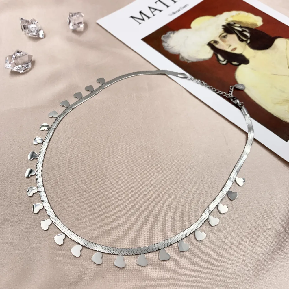 CAC7058-Serpente con Cuore-Collana Corta in Acciaio - CAC7058-Serpente con Cuore-Collana Corta in Acciaio