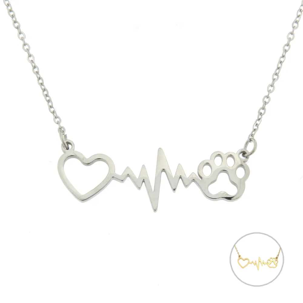 CAC7226-Battito Cuore Zampa- Collana Girocollo in Acciaio - CAC7226-Battito Cuore Zampa- Collana Girocollo in Acciaio