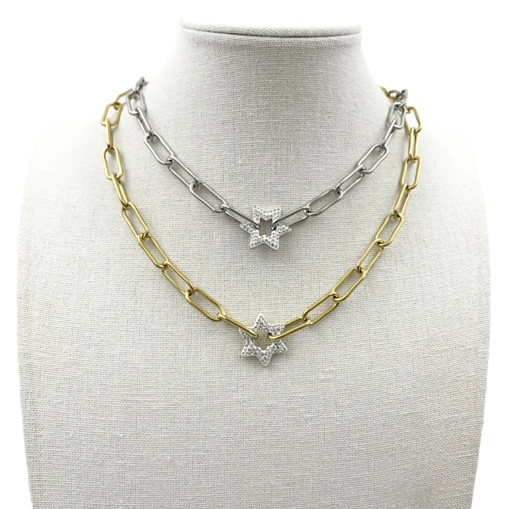 CAC7306-Catena con Stella- Collana Corta in Acciaio - CAC7306-Catena con Stella- Collana Corta in Acciaio