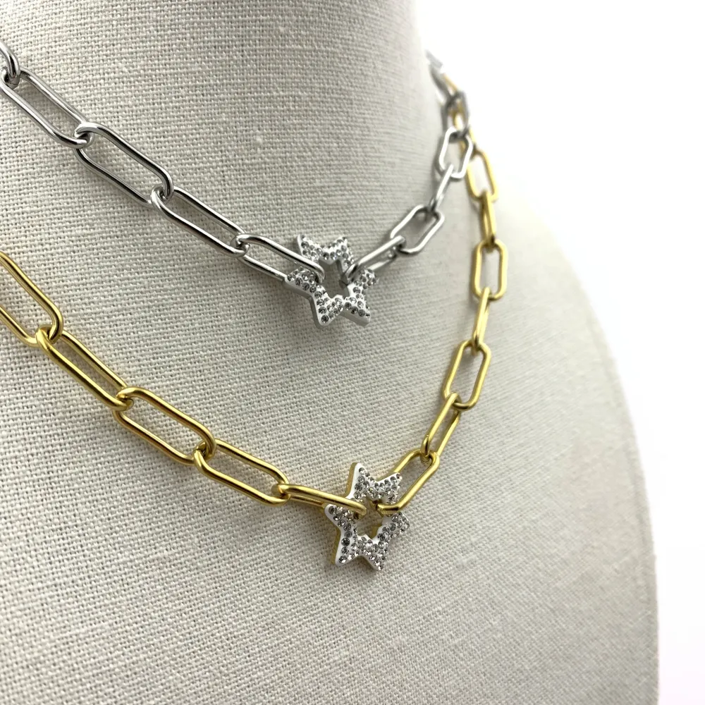 CAC7306-Catena con Stella- Collana Corta in Acciaio - CAC7306-Catena con Stella- Collana Corta in Acciaio