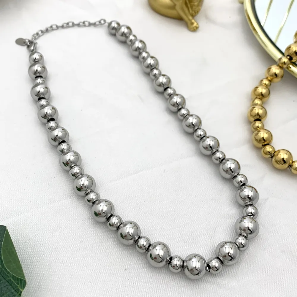 Palline Vuote 12mm+8mm-Collana Corta in Acciaio - CAC-732-243