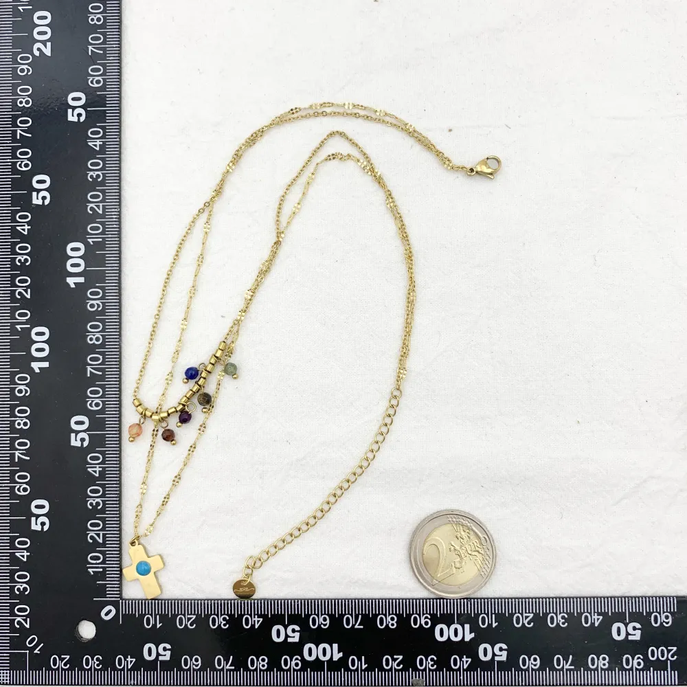 Doppio Catena con Croce-Collana Corta in Acciaio - CAC-732-26