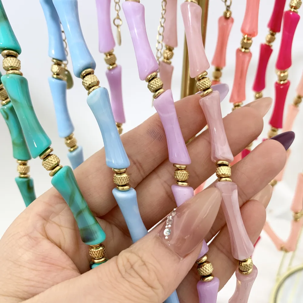 Bambù Colorato - 12pz Collane Corte in Acciaio - CAC-742-249