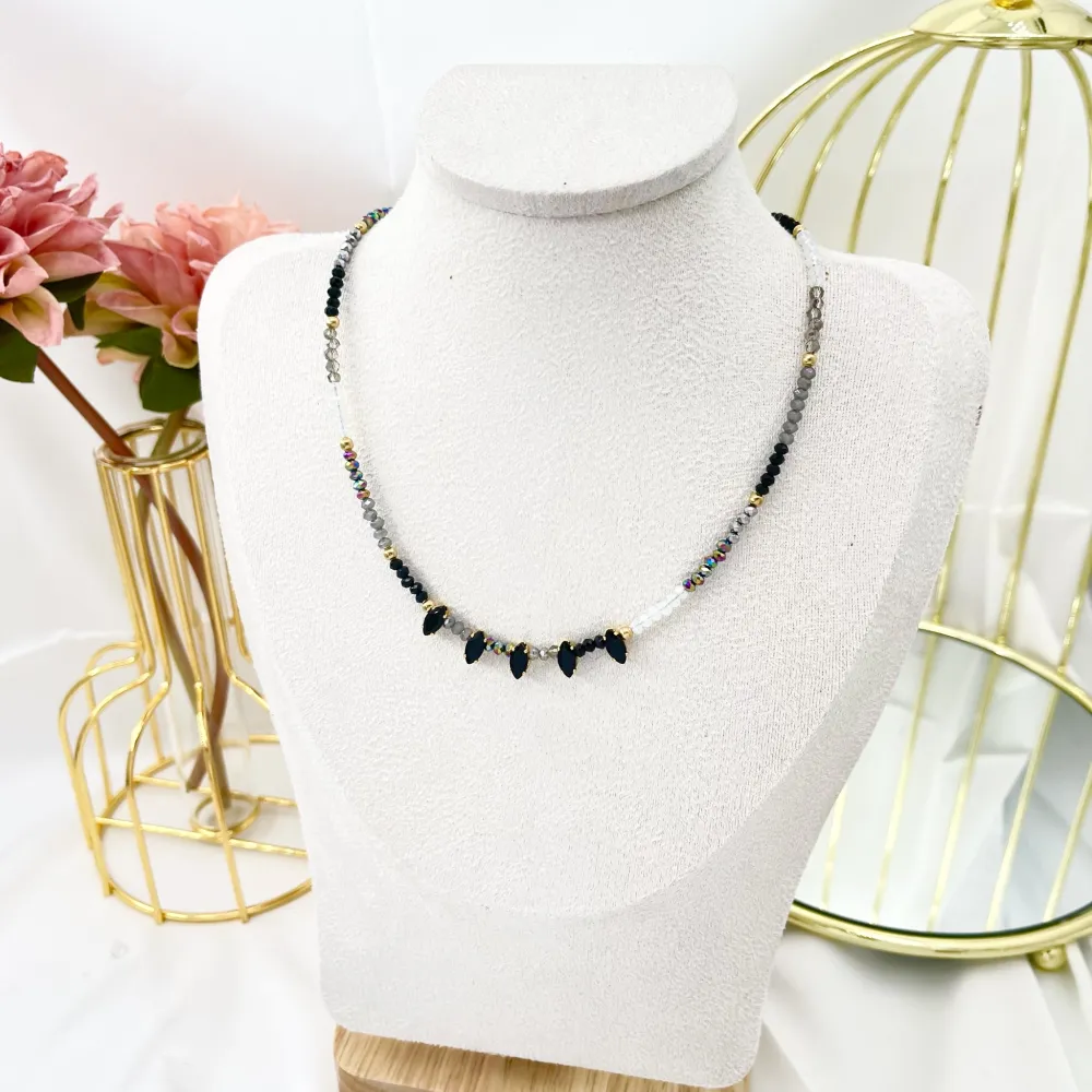 Cristalli con Riso-Collana Corta in Acciaio - CAC-750-09