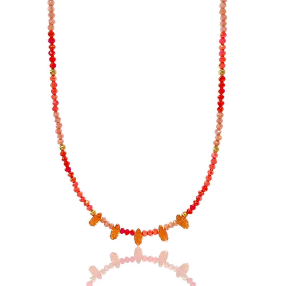 Cristalli con Riso-Collana Corta in Acciaio - CAC-750-09