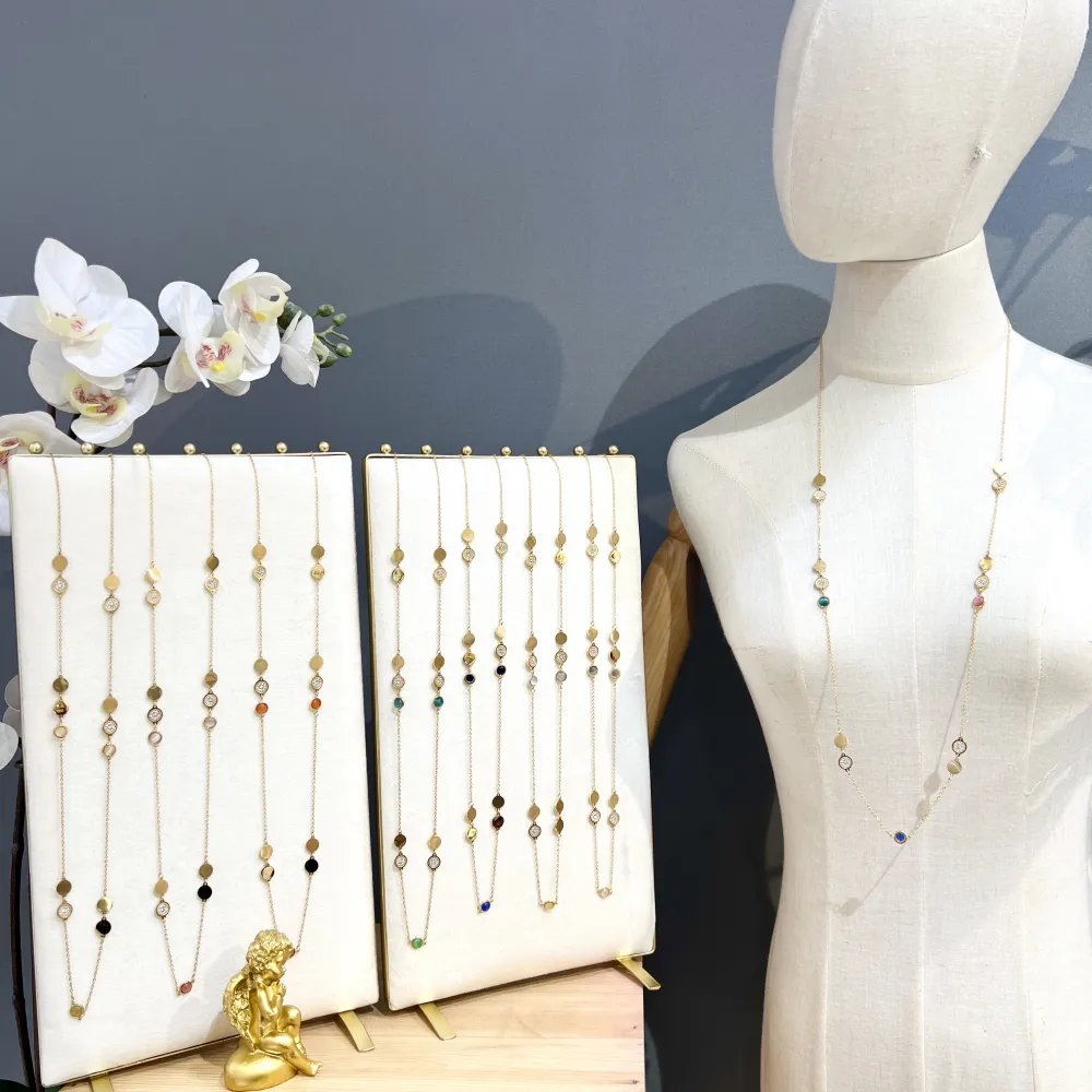 Tondo Punto Luce con Pietra-Collana Lunga in Acciaio - CAL-103-AA1731N