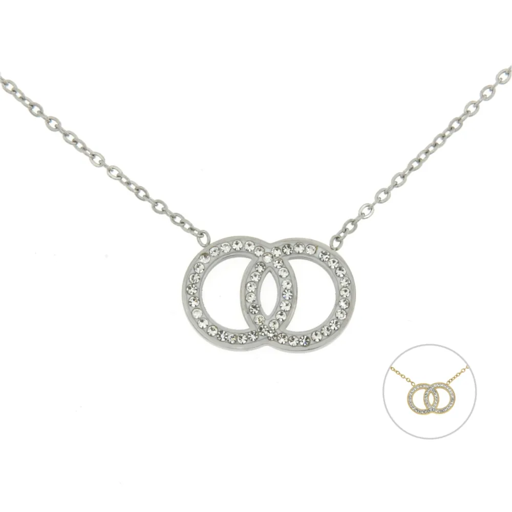 CAS- Doppio Cerchio 4617 - Collana in Acciaio con Strass - CAS- Doppio Cerchio 4617 - Collana in Acciaio con Strass