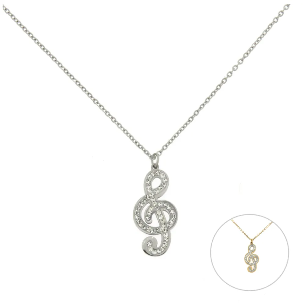 CAS-Note Musicale 4615 - Collana in Acciaio con Strass - CAS-Note Musicale 4615 - Collana in Acciaio con Strass