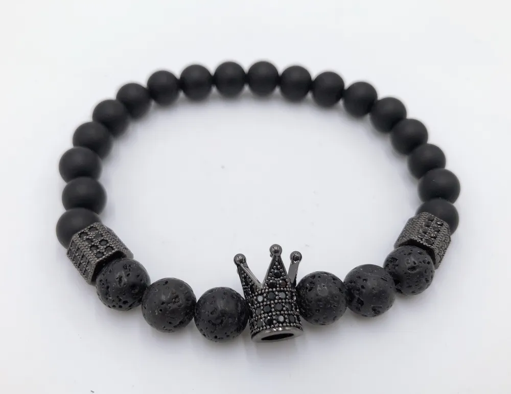 Bracciale da Uomo Elastico con Pietre Laviche e Zirconi - Corona - Bracciale Uomo