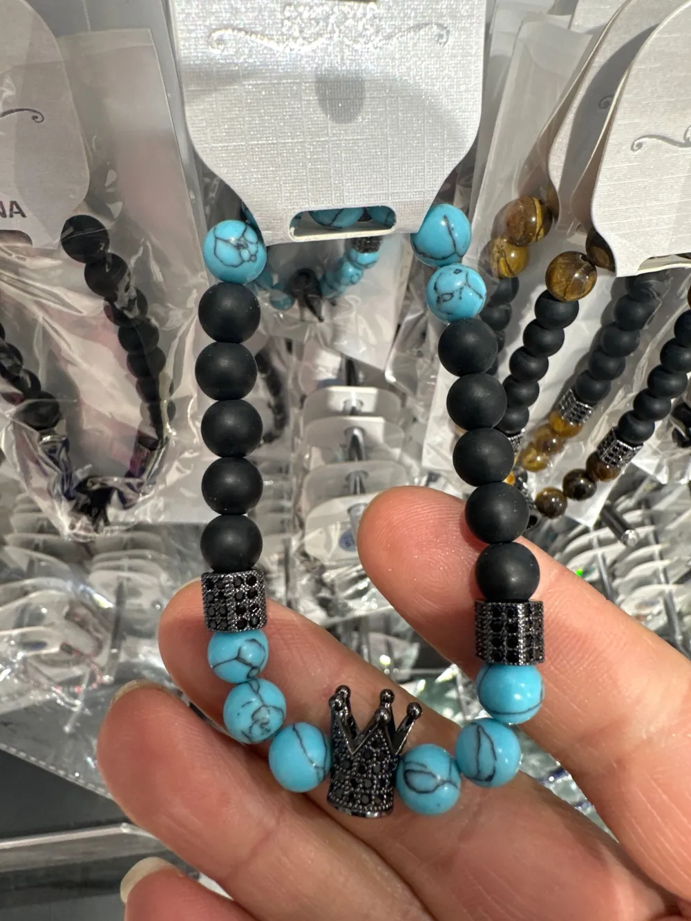 Bracciale da Uomo Elastico con Pietre Laviche e Zirconi - Corona - Bracciale Uomo