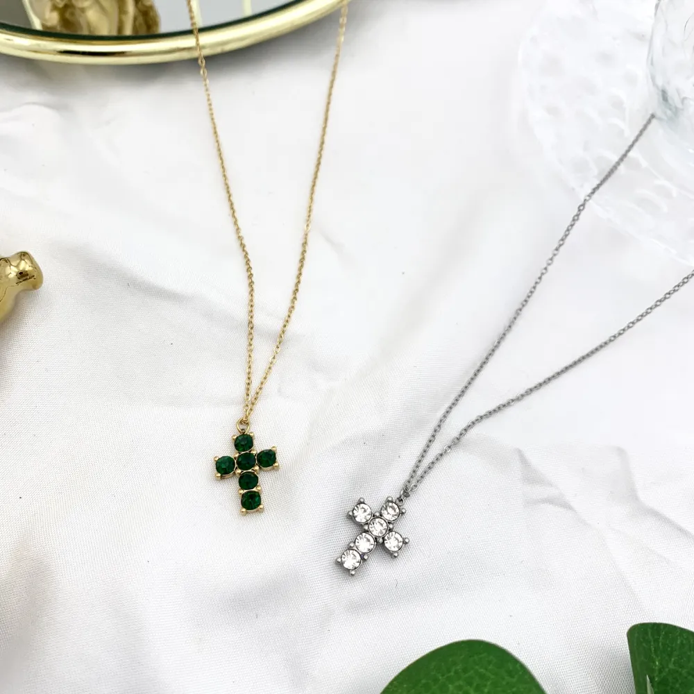 Croce con Zirconia-12pz Collane Corte in Acciaio - CPA-103-AA241N