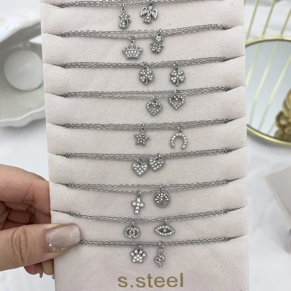 Soggetti Mix con Zirconia-24pz Collane Corte in Acciaio - CPA-103-AA3262-3272N