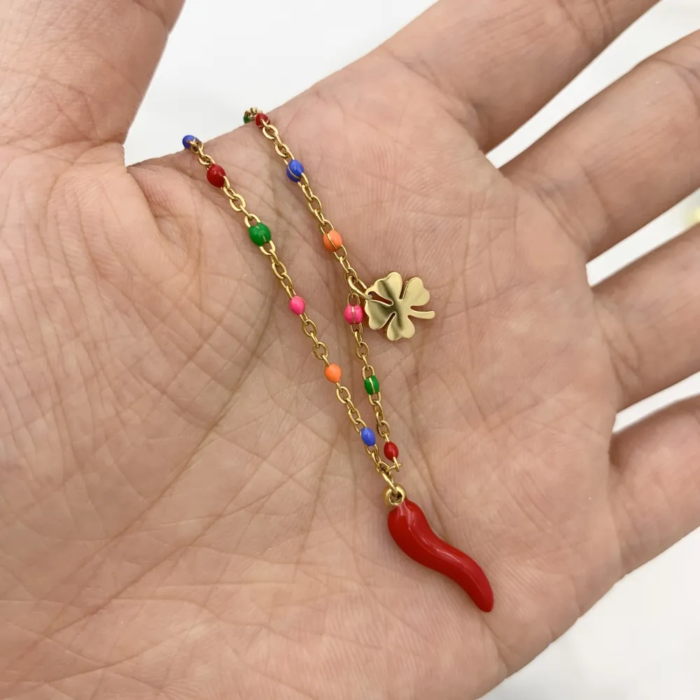 Cornino con Quadrifoglio-24pz Collane in Acciaio - CPA-103-AA3967N 24