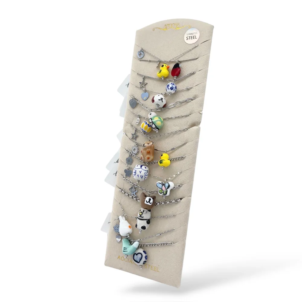 Mix Soggetti Ceramica -12pz Collane Corte in Acciaio - CPA-765-61