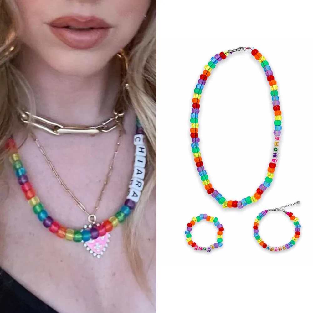 KAV176-425- Perline Colorate AMORE- Cavigliera in Acciaio - KAV-176-425