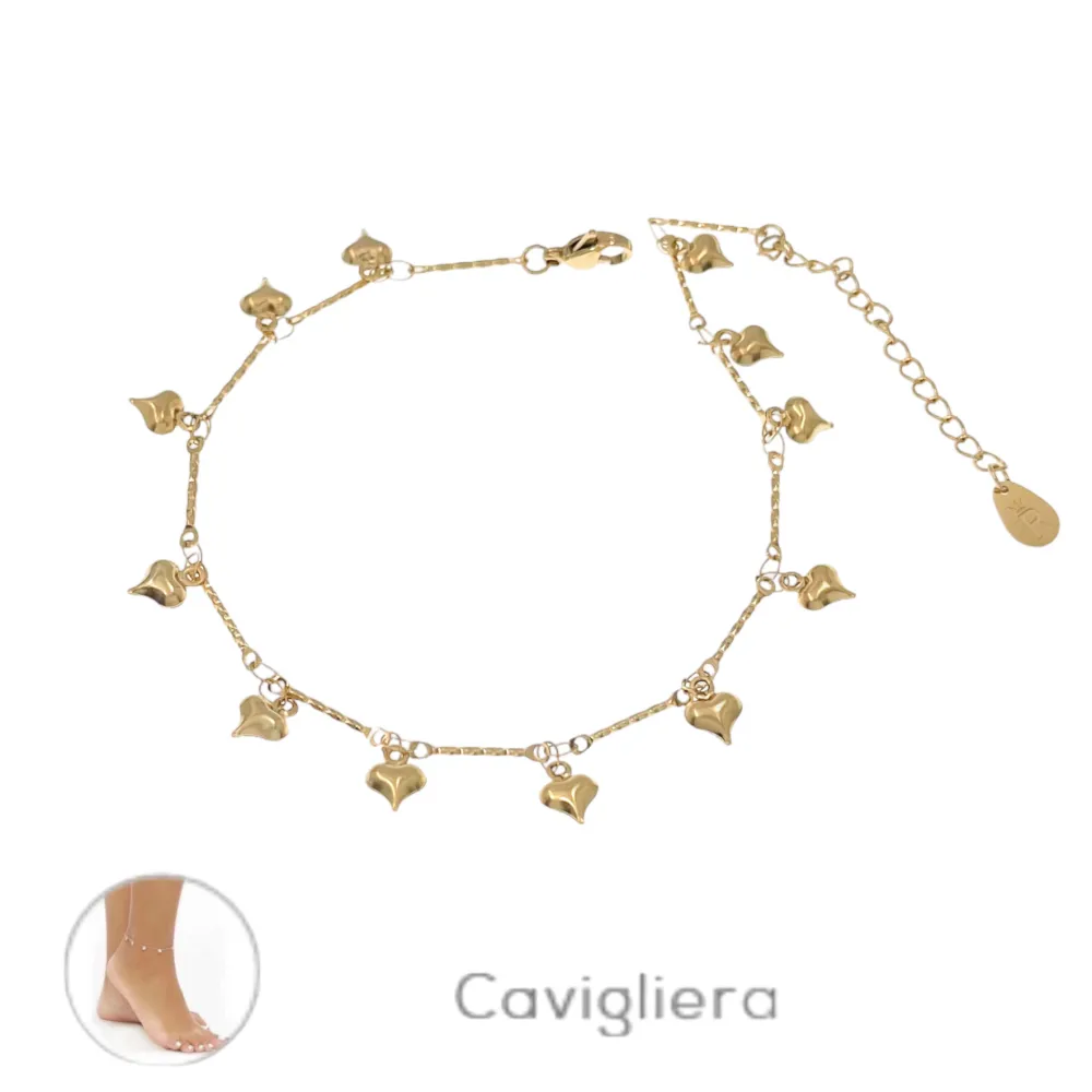 Doppio con Cuori Pendenti-Cavigliera in Acciaio - KAV-413-1274