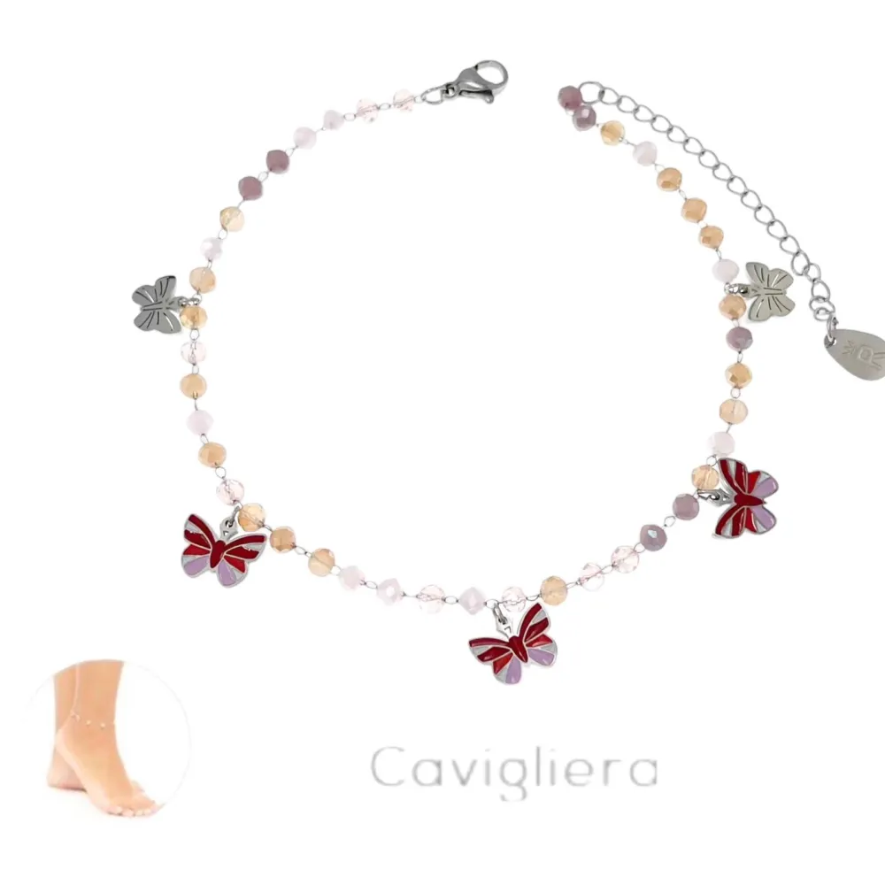 Cristalli con Farfalla-Cavigliera in Acciaio - KAV-413-337