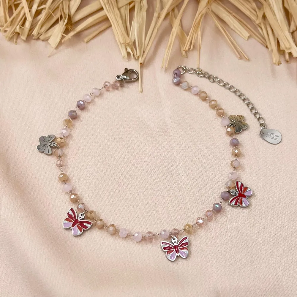 Cristalli con Farfalla-Cavigliera in Acciaio - KAV-413-337