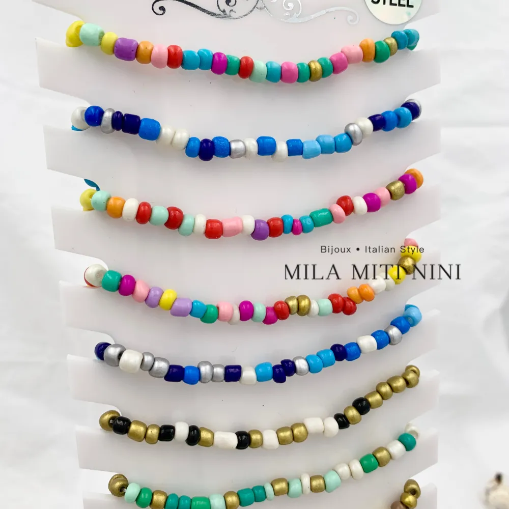 Perline Colorate 5mm-12Pz Cavigliere in Acciaio - KPA-176-323 (AC-02)