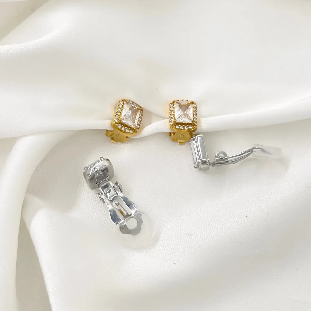 Rettangolare -Orecchini a Clip in Acciaio - OAK-103-AA5015E