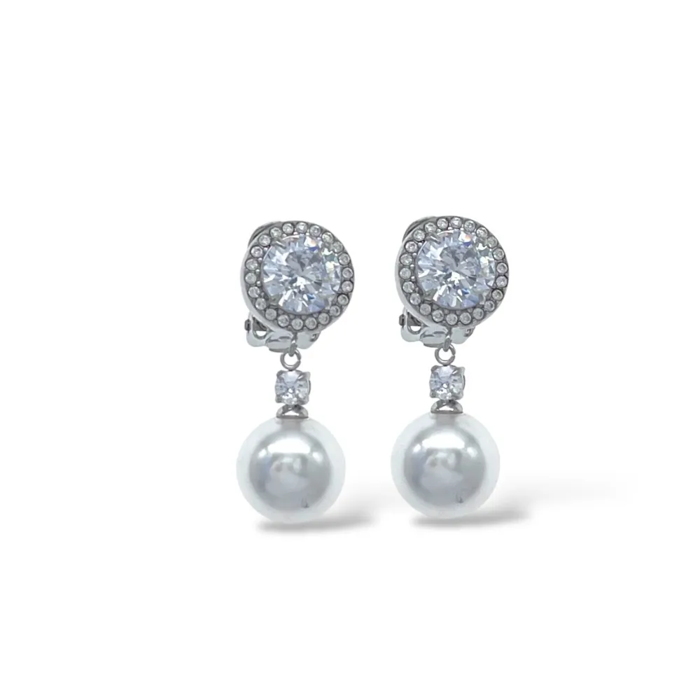 Punto Luce con Perla -Orecchini a Clip in Acciaio - OAK-103-AA5545E