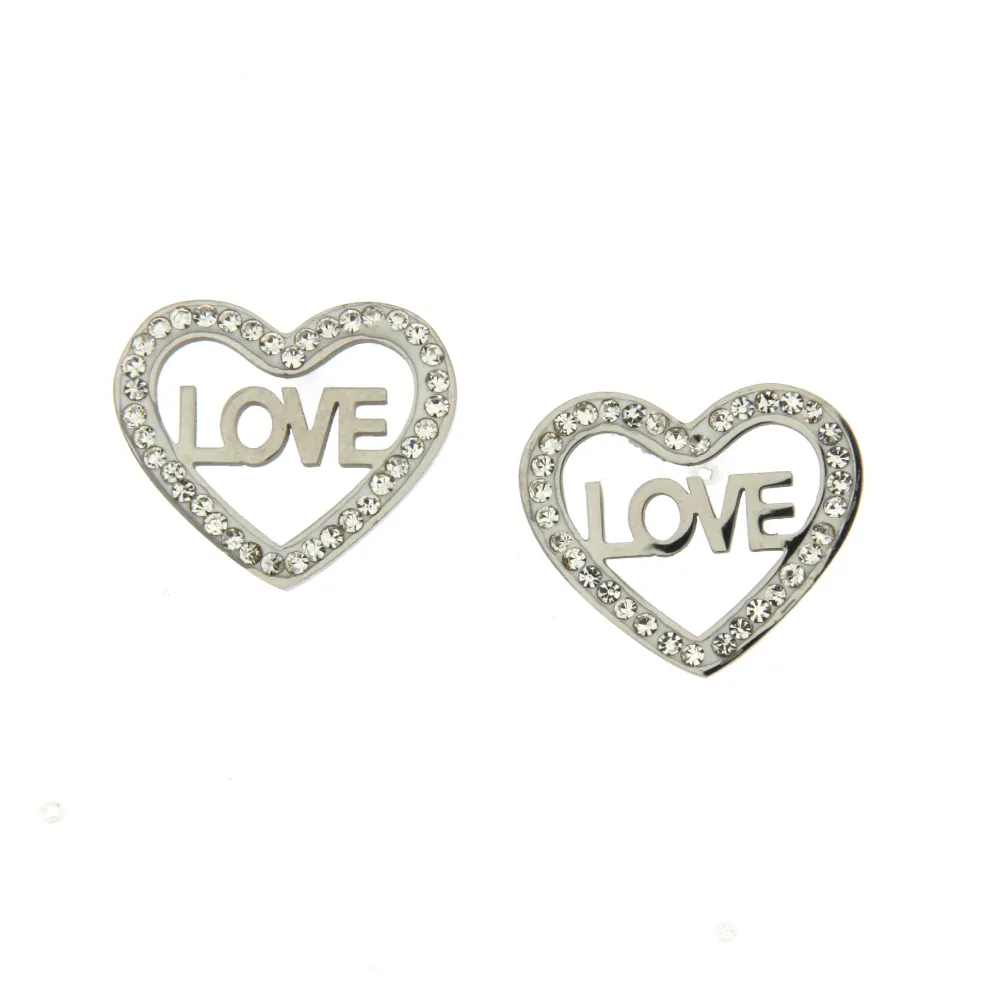 OAL6825-Cuore Love Strass- Orecchini a lobo in Acciaio - OAL6849-Cuore Love Strass- Orecchini a lobo in Acciaio