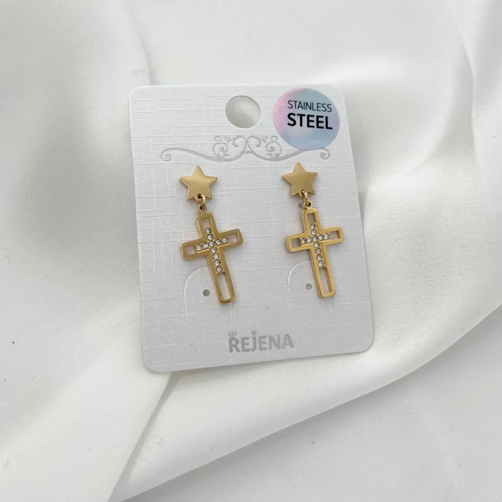 Croce-Orecchini Pendenti in Acciaio - OAP-103-AA1116E