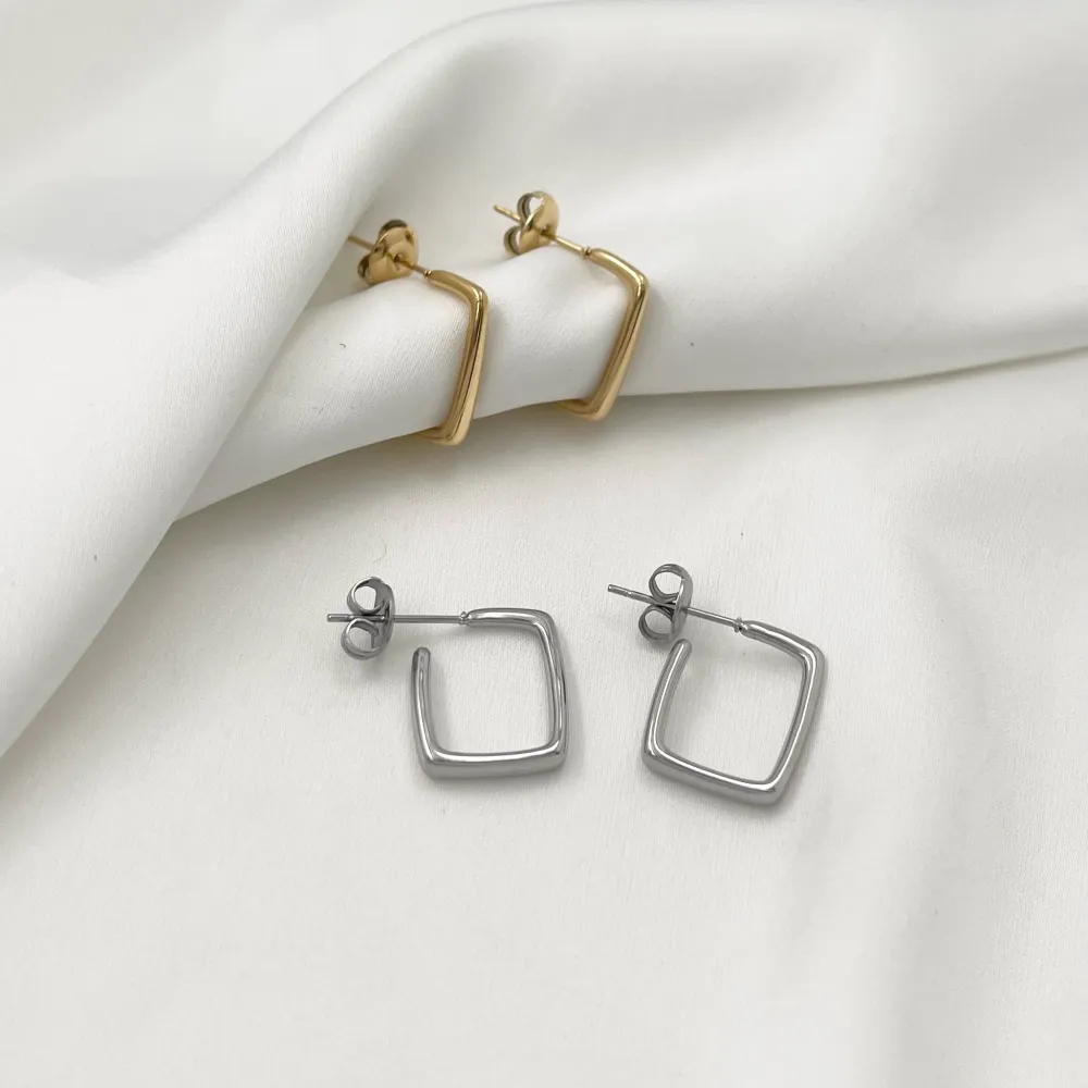 Cerchio Rettangolare-Orecchini in Acciaio - OAP-103-AA1263E