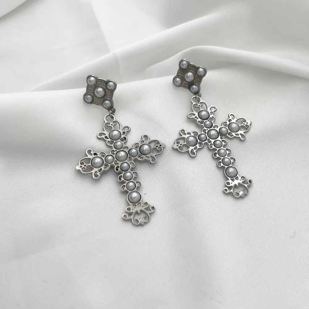 Croce con Perla-Orecchini in Acciaio - OAP-103-AA1410E