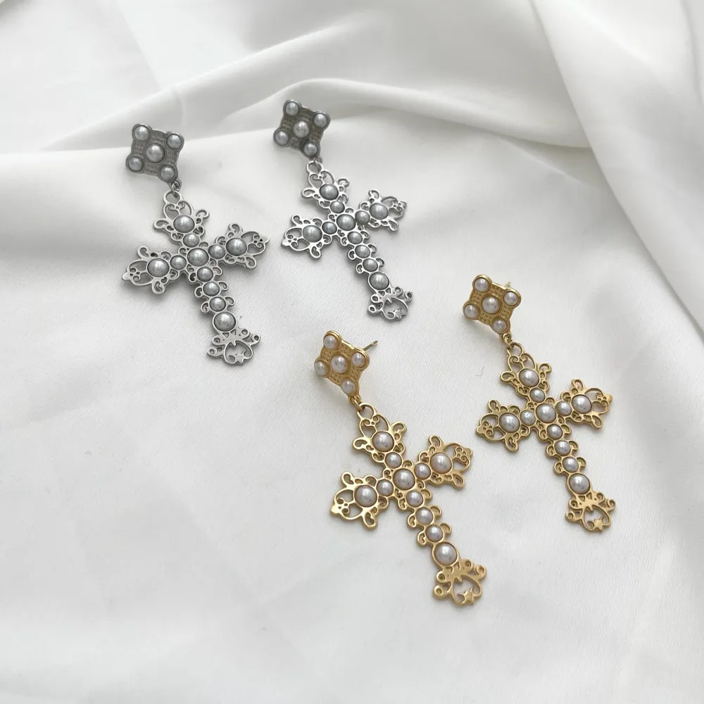 Croce con Perla-Orecchini in Acciaio - OAP-103-AA1410E