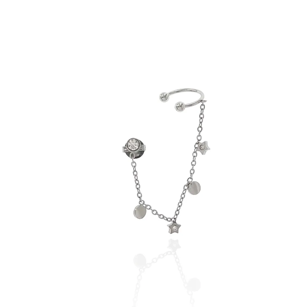 Punto Luce con Stella e Tondo-Orecchini con Earcuff in Acciaio - OAP-103-AA1707E