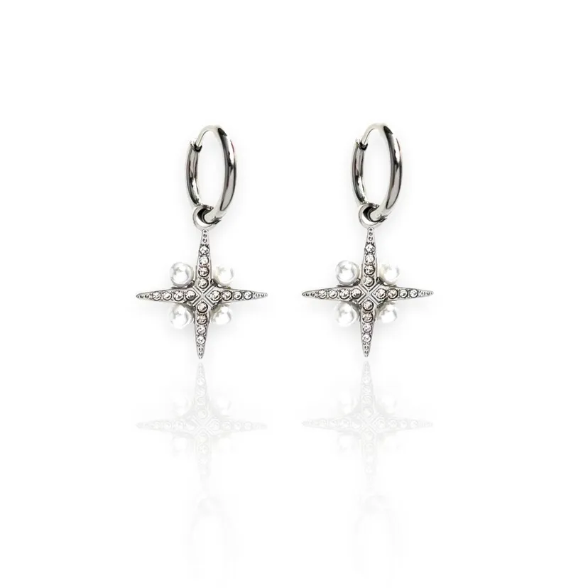 Croce Stella con Perla-Orecchini in Acciaio - OAP-103-AA191E