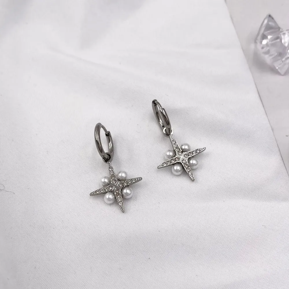 Croce Stella con Perla-Orecchini in Acciaio - OAP-103-AA191E