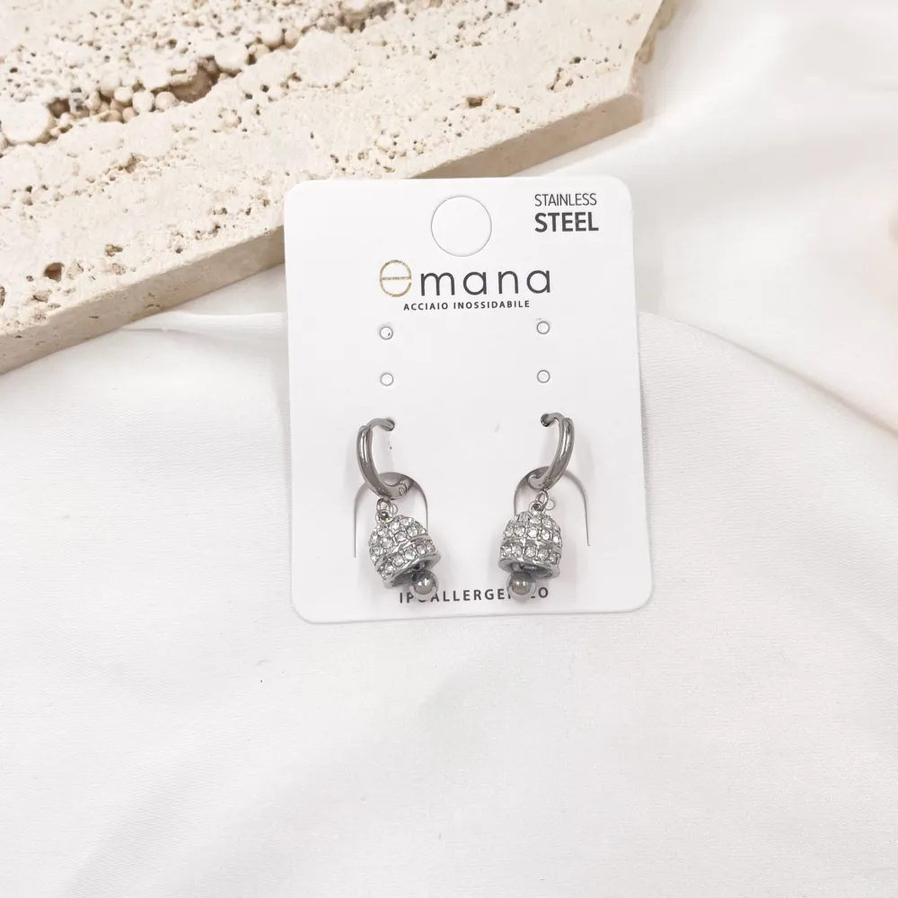 Cerchio con Campanello-Orecchini in Acciaio - OAP-103-AA3381E