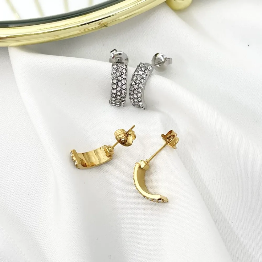 Mezzaluna con Stras-Orecchini in Acciaio - OAP-103-AA3628E