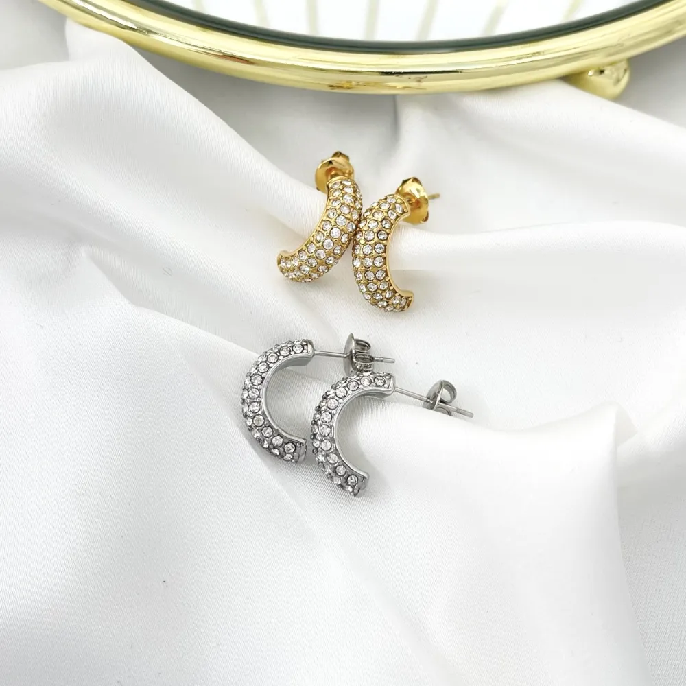 Mezzaluna con Stras-Orecchini in Acciaio - OAP-103-AA3629E