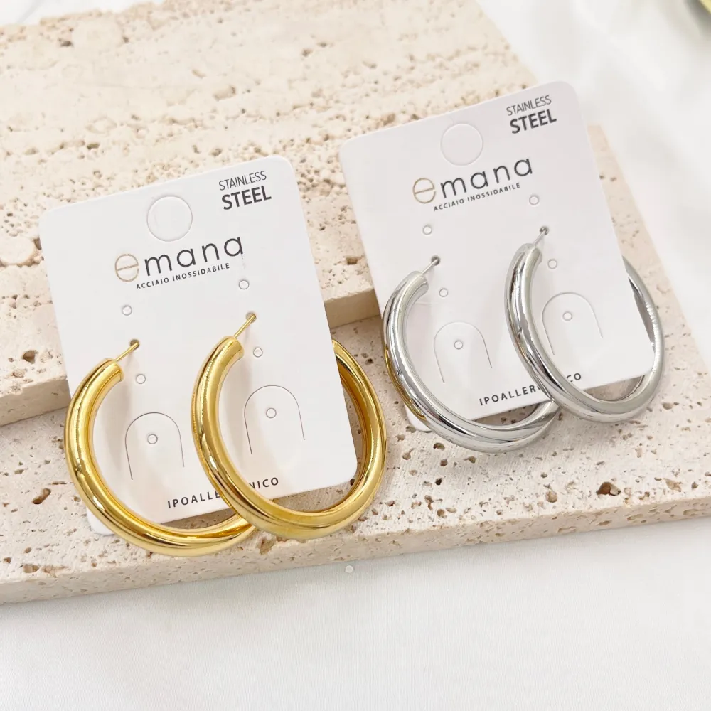 Cerchio Tubo Bombato 5x40mm-Orecchini in Acciaio - OAP-103-AA3682E 5x40mm