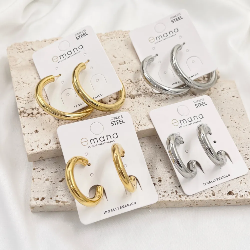 Cerchio Tubo Bombato 5x40mm-Orecchini in Acciaio - OAP-103-AA3682E 5x40mm