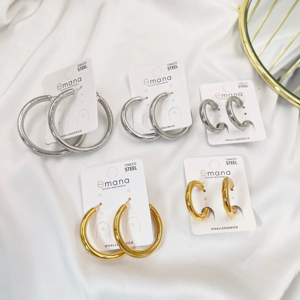 Cerchio Tubo Bombato 5x50mm-Orecchini in Acciaio - OAP-103-AA3682E 5x50mm