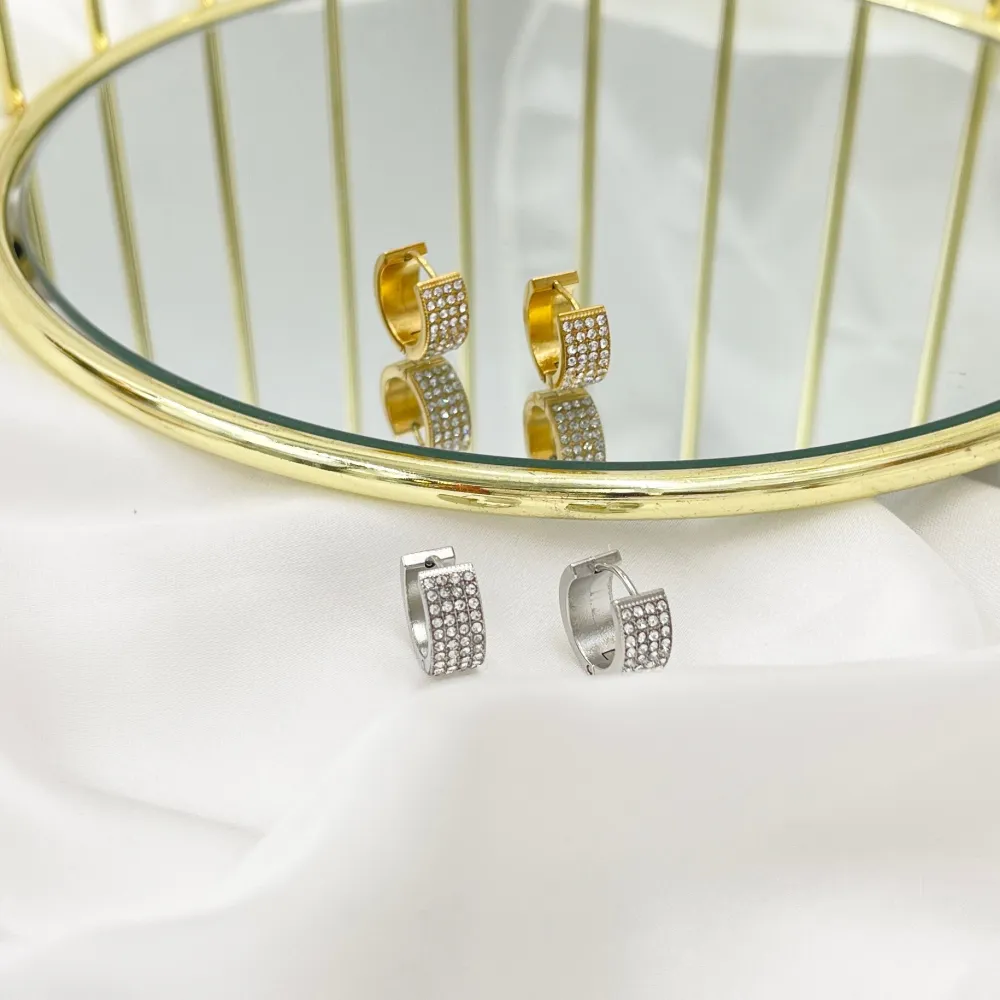 Cerchio con Strass -Orecchini in Acciaio - OAP-103-AA4660E