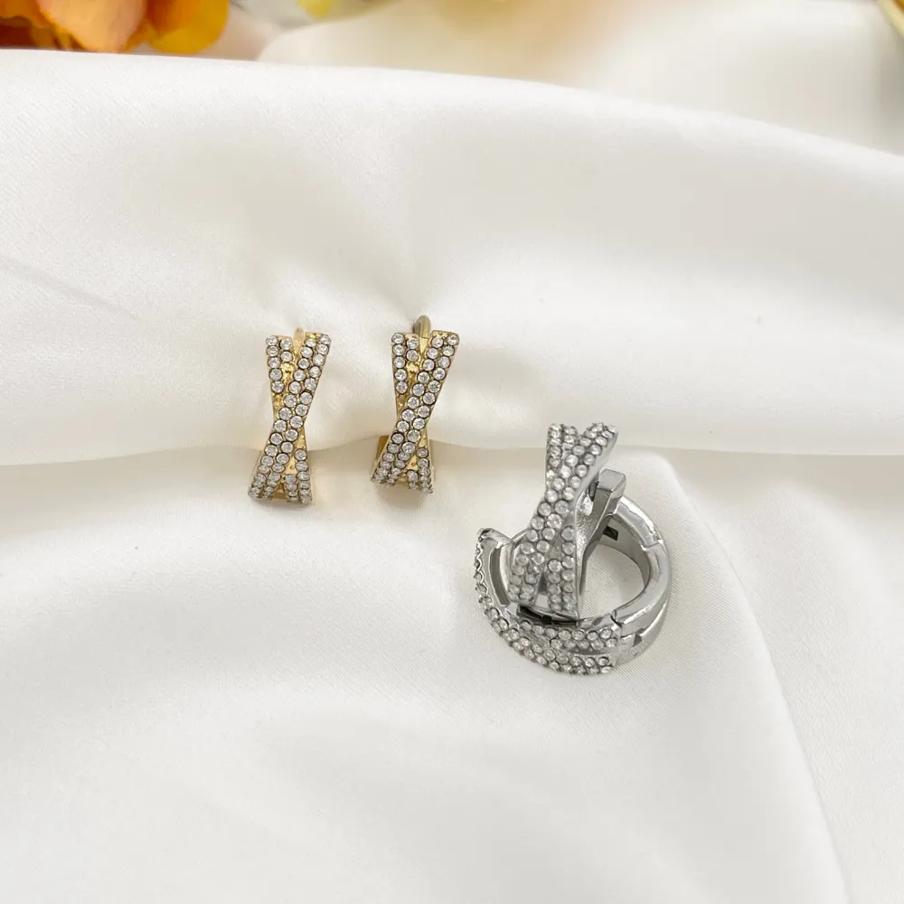 Cerchio X 12mm con Zirconia-Orecchini in Acciaio - OAP-103-AA5776E